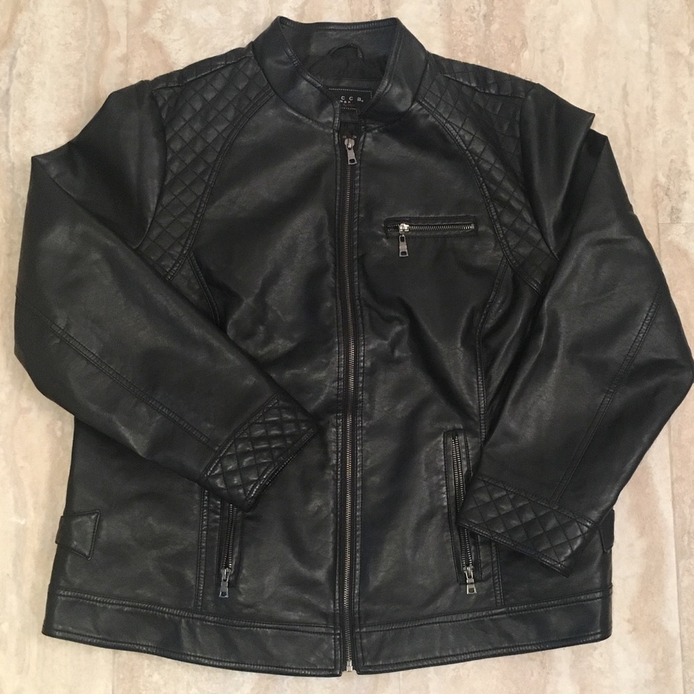 Giacca Faux Leather Jacket Quilt Stitch Accent